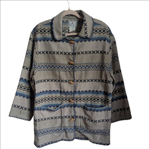 VINTAGE Cream blue Western Cabin Wool Jacket Shaket Shirt Blazer Size Medium